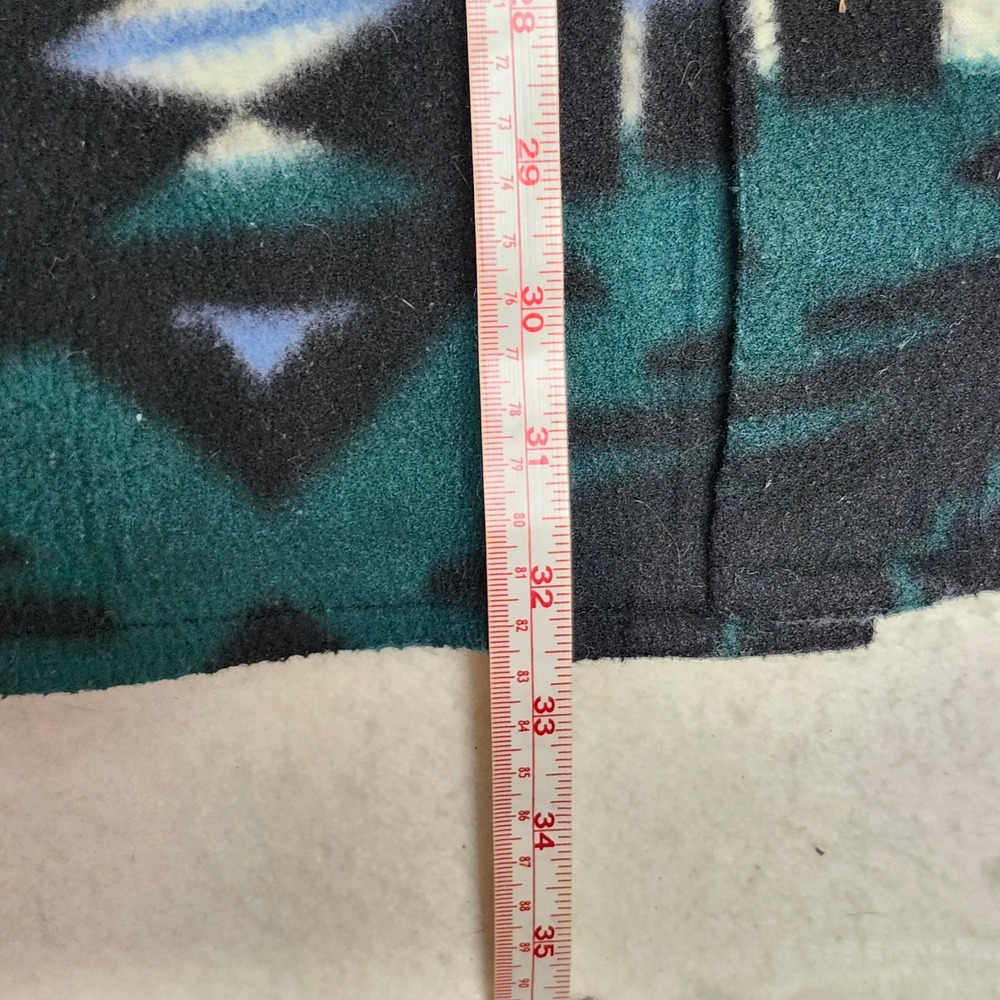 Vintage 90s Aztec Southwestern Fleece Shacket 4X Oversized Teal Button Down Navy - Picture 5 of 6